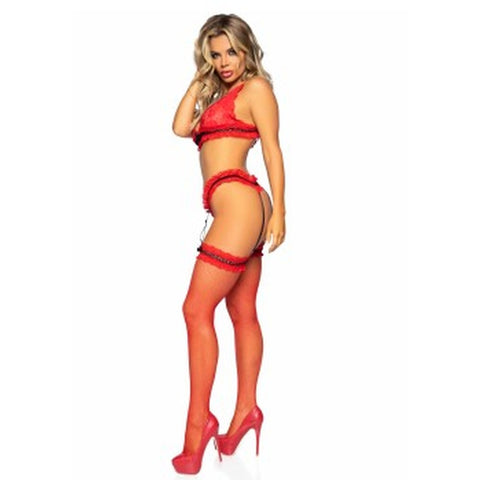 Leg Avenue Bra Panty and Stockings Set Red UK 6 to 12 > Clothes > Bra Sets