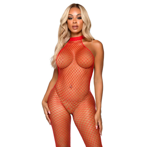 Leg Avenue Racer Neck Bodystocking Red UK 6 to 12 Bodystocking