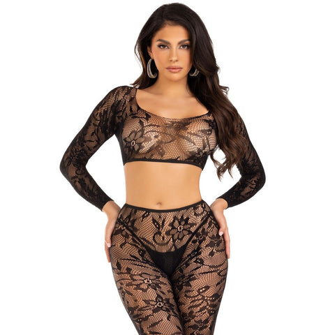 Leg Avenue Crop Top and Footless Tights UK 6 to 12 Black Lingerie & Sexy Apparel