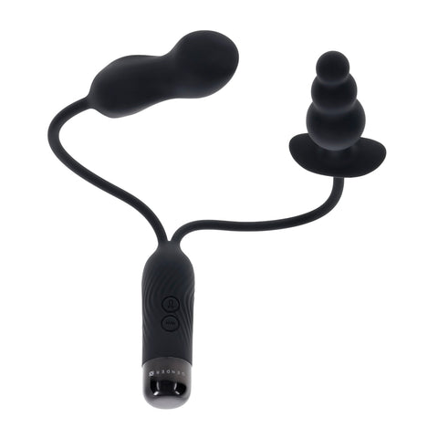 Double Motor Anal Plug and Mini Vibe Rechargeable Toy Black Butt Plugs - Vibrating