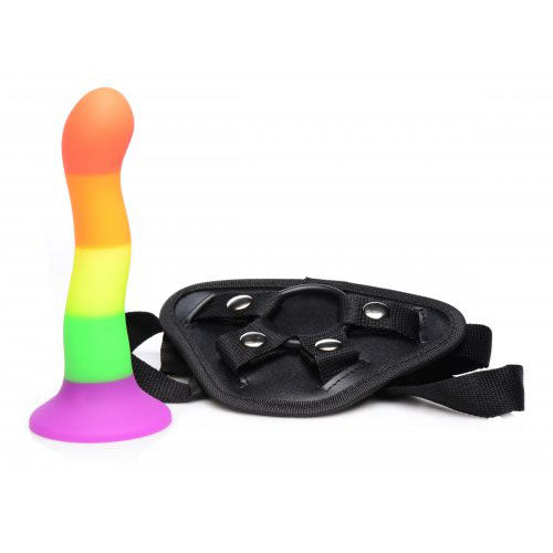 Rainbow Silicone Dildo With Adjustable Harness Strap > Realistic Dildos and Vibes > Strap on Dildo