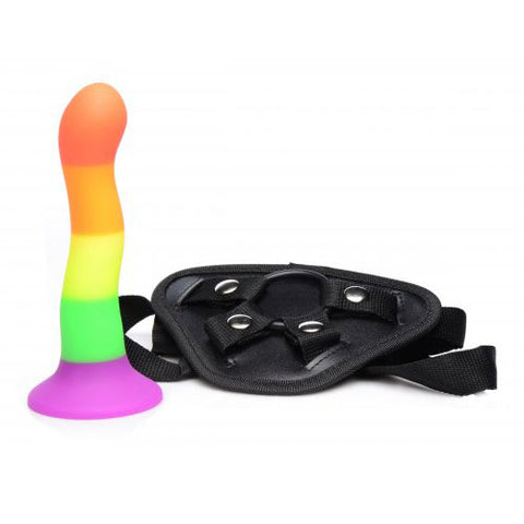 Rainbow Silicone Dildo With Adjustable Harness Strap > Realistic Dildos and Vibes > Strap on Dildo