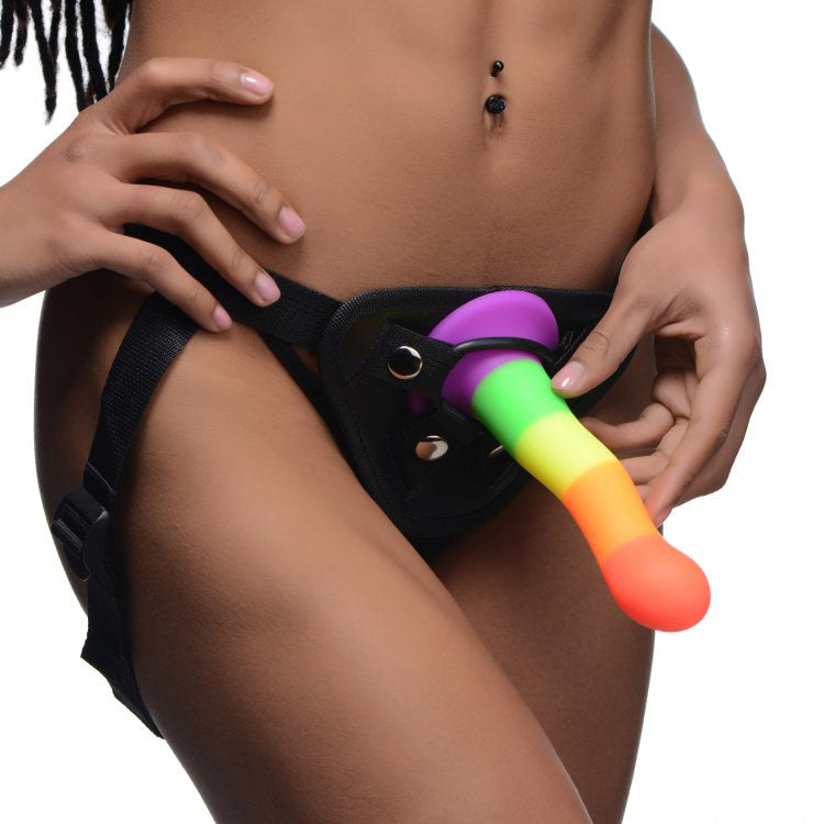 Rainbow Silicone Dildo With Adjustable Harness Strap > Realistic Dildos and Vibes > Strap on Dildo