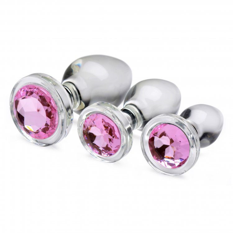 XR Pink Gem Glass Anal Plug Set For Couples And Beginners Pink Butt Plugs