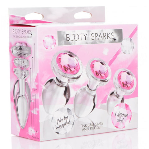 XR Pink Gem Glass Anal Plug Set For Couples And Beginners Butt Plugs