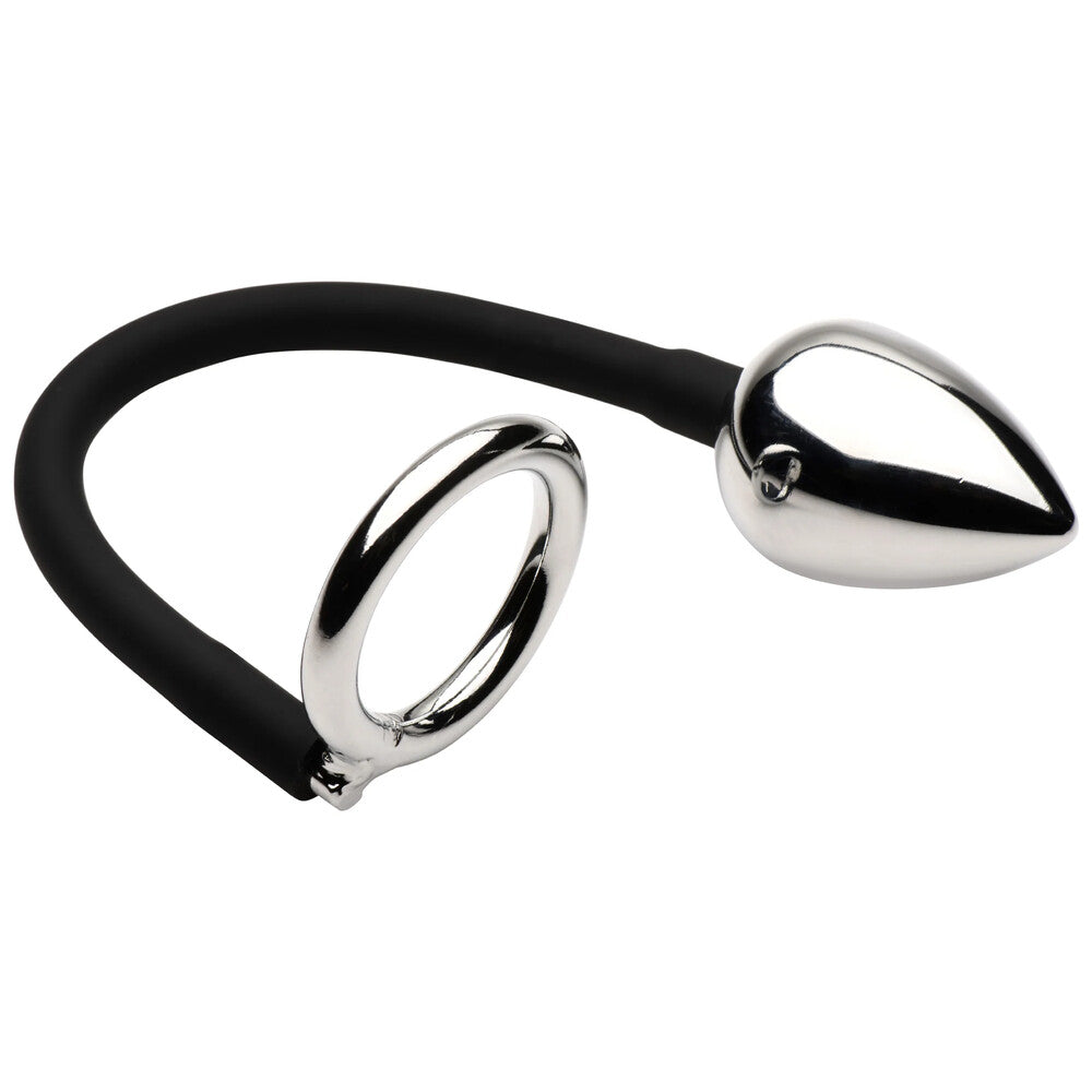 Master Series Tug Plug Aluminum Cock and Ball Ring Black Butt Plugs