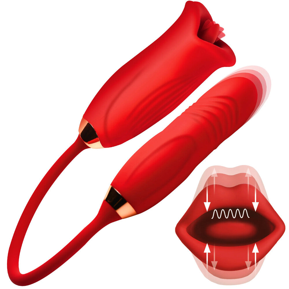 Play Hard Magic Kiss Clitoral Stim and Thursting Vibe Red STIMULATORS