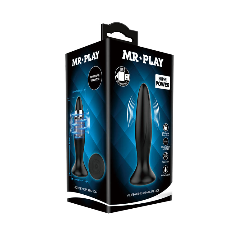 Mr Play Vibrating Anal Plug Silicone Waterproof Black > Anal Range > Vibrating Butt Plugs