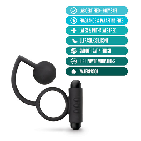 Anal Adventures Platinum Vibrating C-Ring with 3.8 cm Anal Ball Cock Rings Vibrating