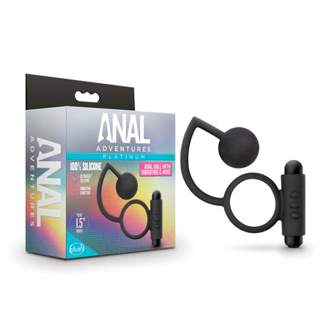 Anal Adventures Platinum Vibrating C-Ring with 3.8 cm Anal Ball Black Cock Rings Vibrating