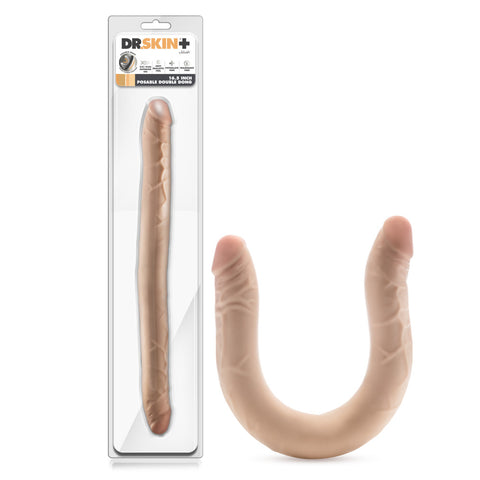 Dr Skin Plus 16.5 Inch Posable Double Dong 42 Centimeter Dual Ended Dildo Beige Double Dongs