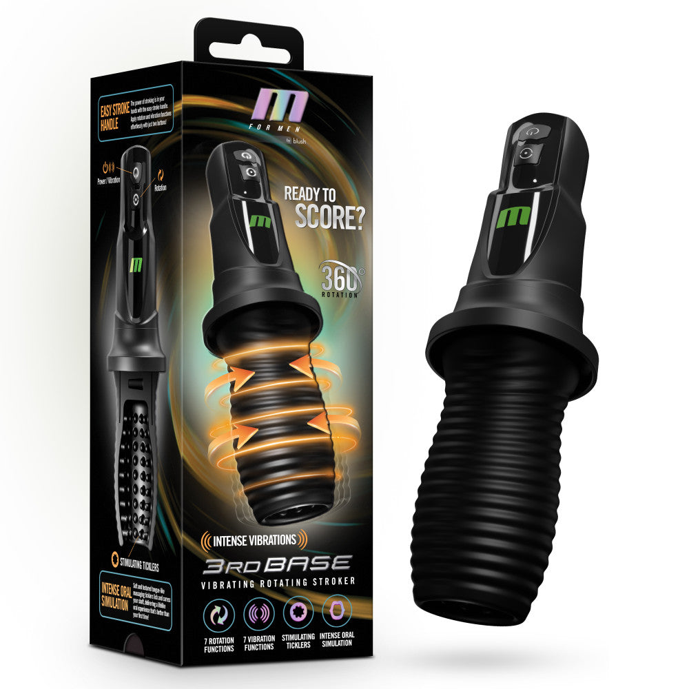 M For Men 3rd Base Oral Stroker Black Ergonomic Handle Adult Intimacy Toy 1500 1 > Sex Toys For Men > Masturbators > Vibrating
