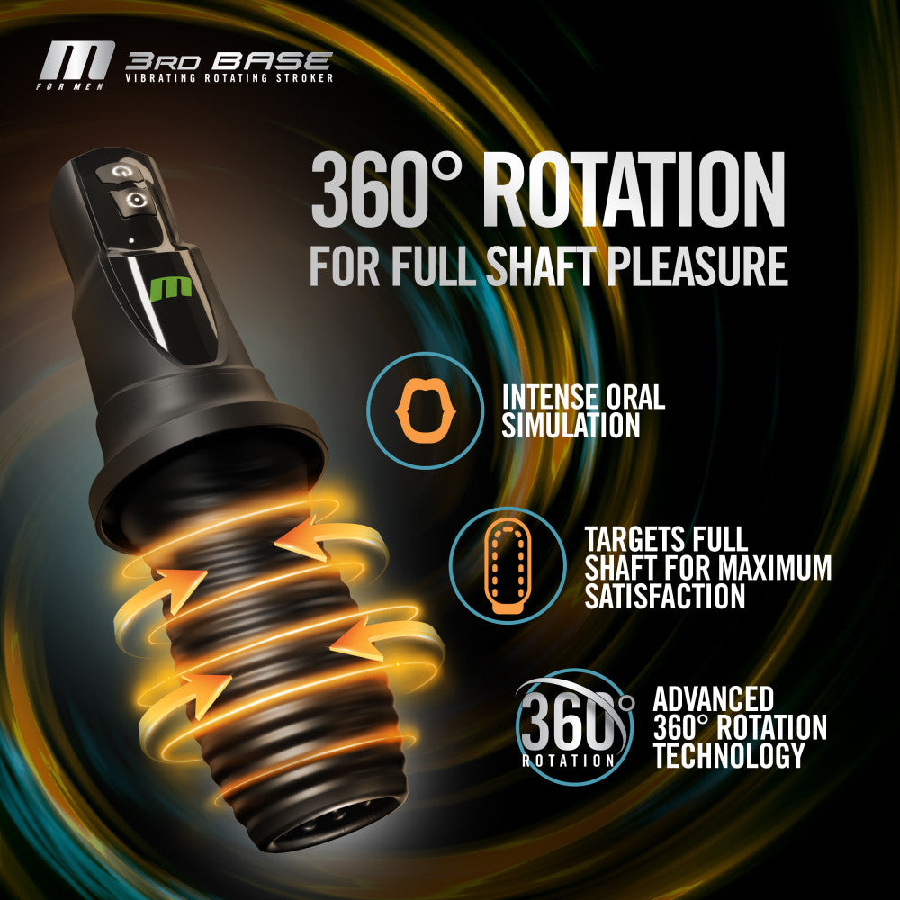 M For Men 3rd Base Oral Stroker Black Ergonomic Handle Adult Intimacy Toy > Sex Toys For Men > Masturbators > Vibrating