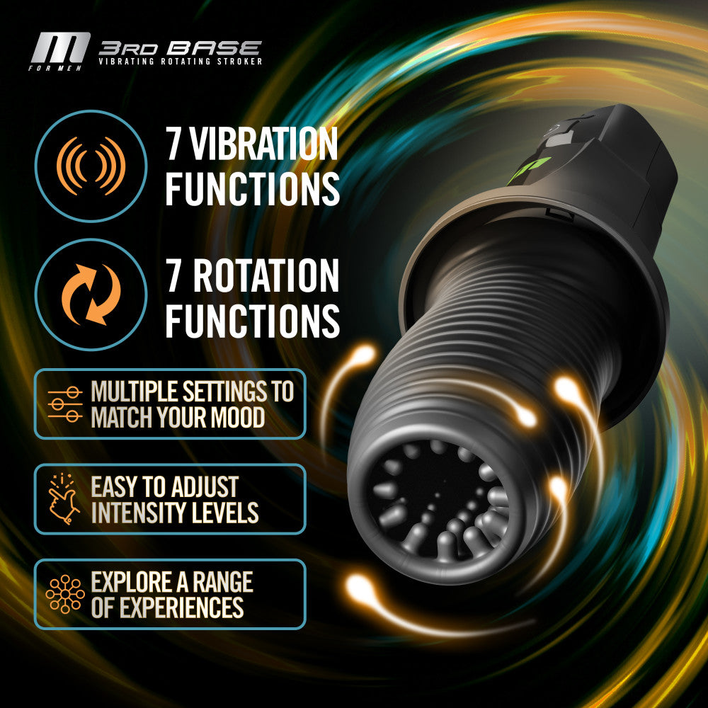 M For Men 3rd Base Oral Stroker Black Ergonomic Handle Adult Intimacy Toy > Sex Toys For Men > Masturbators > Vibrating
