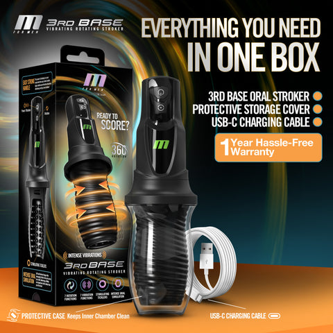 M For Men 3rd Base Oral Stroker Black Ergonomic Handle Adult Intimacy Toy > Sex Toys For Men > Masturbators > Vibrating