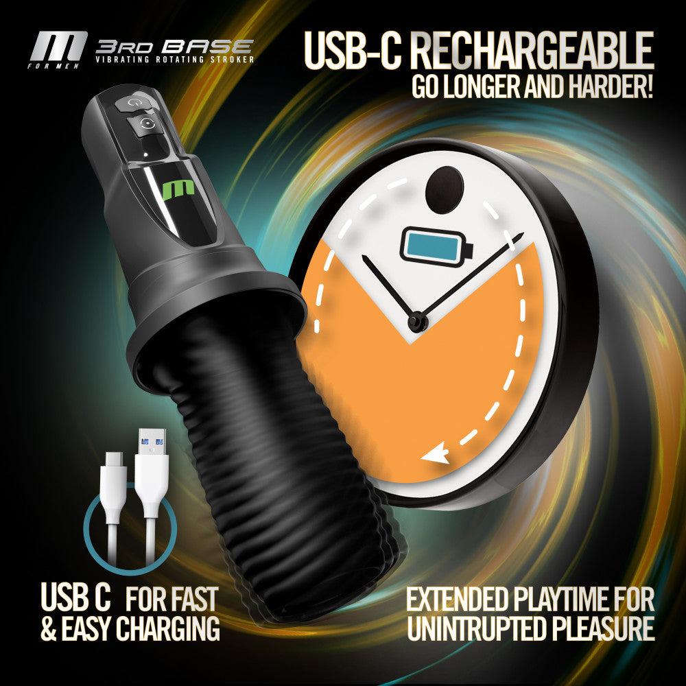 M For Men 3rd Base Oral Stroker Black Ergonomic Handle Adult Intimacy Toy > Sex Toys For Men > Masturbators > Vibrating