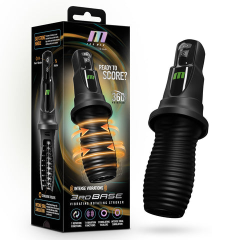 M For Men 3rd Base Oral Stroker Black Ergonomic Handle Adult Intimacy Toy 1500 1 > Sex Toys For Men > Masturbators > Vibrating
