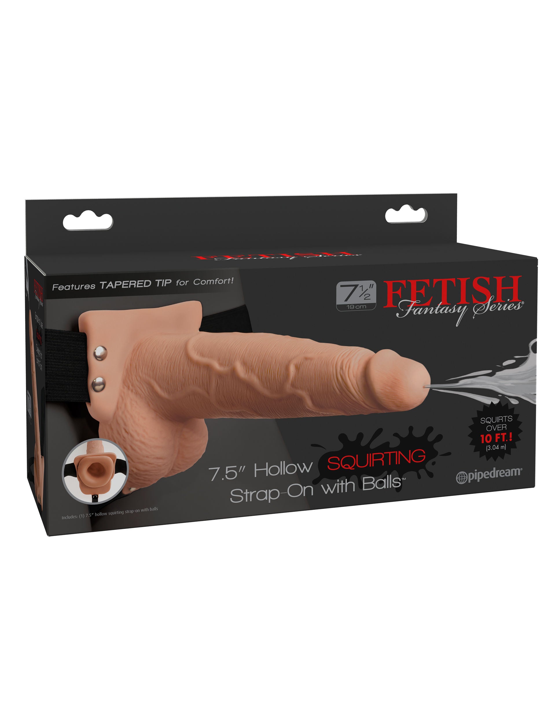 Fetish Fantasy Series 7.5 Inch Hollow Squirting Strap-On with Balls Realistic Strap-On Beige > Dildos > Hollow Strap Ons