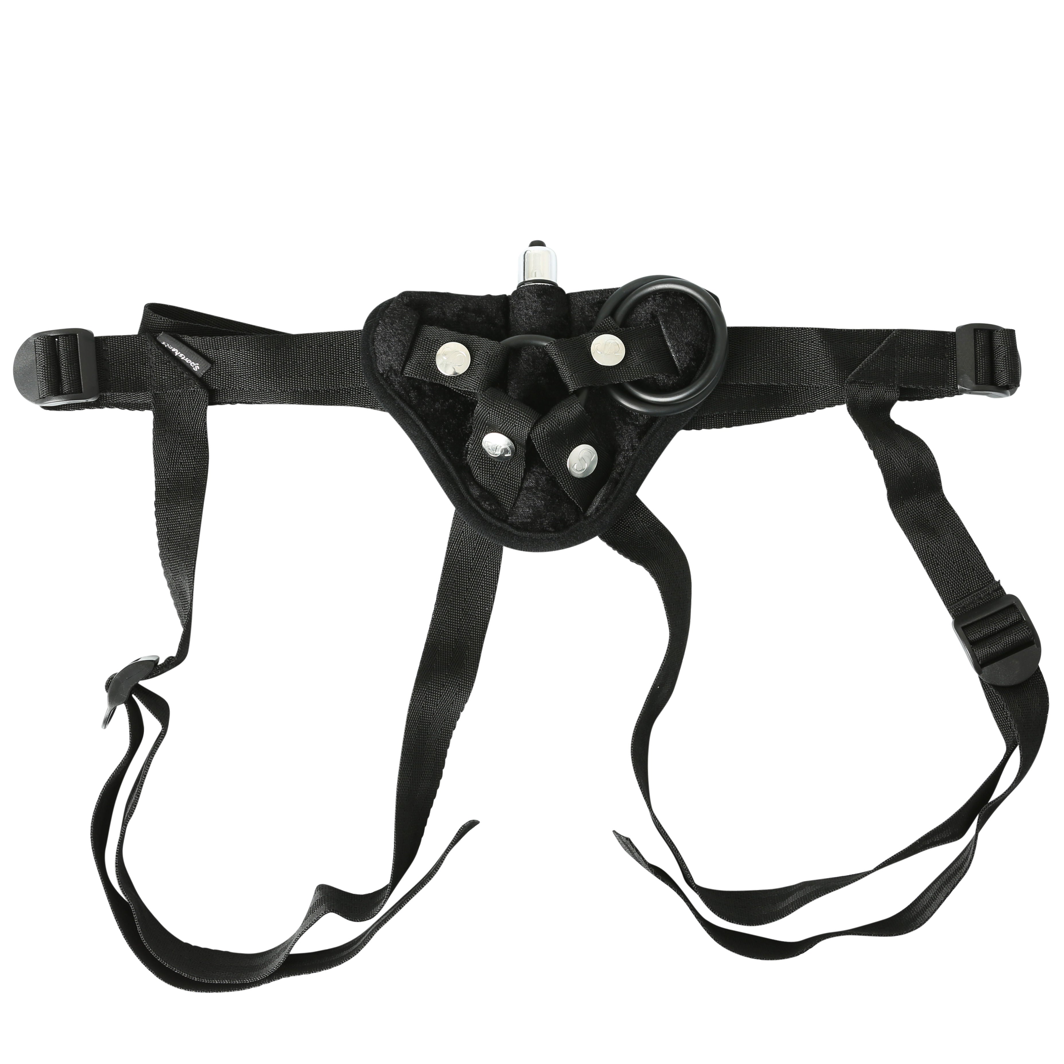 Sportsheets Vibrating Strap-On Harness with Clitoral Vibrator – Velvet Fabric Vibrator Harness > Dildos > Strap On Harnesses