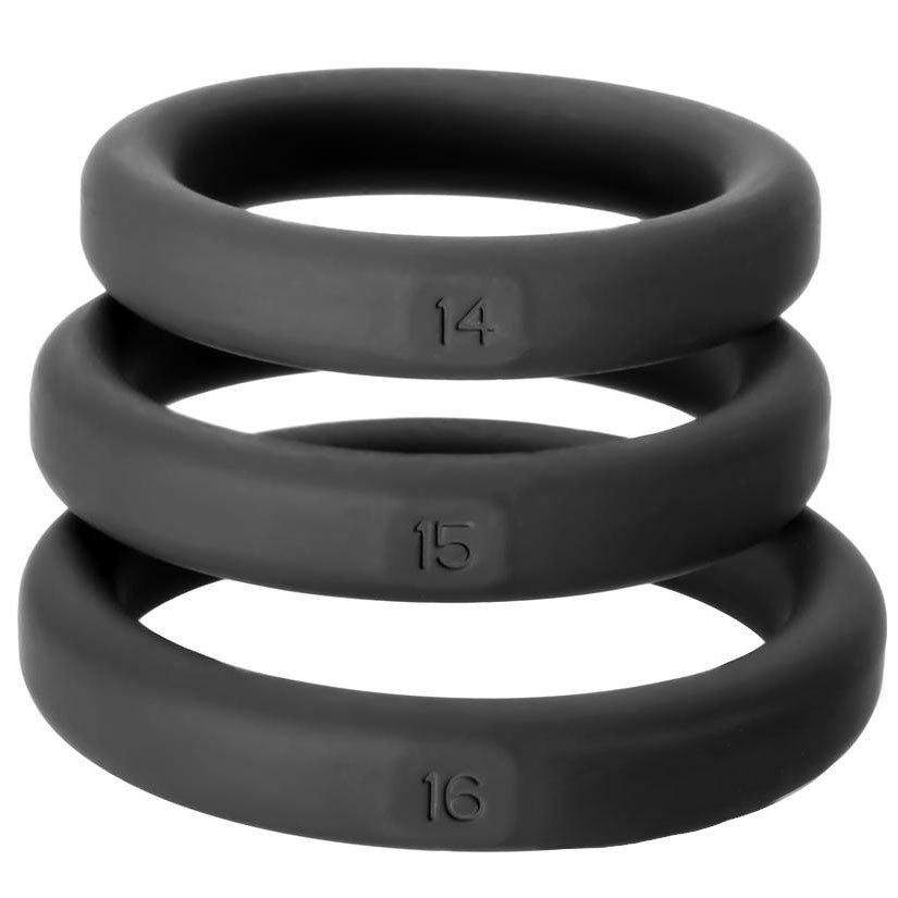 Perfect Fit XactFit Cock Ring Sizes 14 15 16 Black COCK RING Set