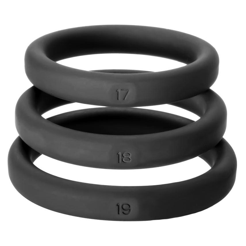 Perfect Fit XactFit Cock Ring Sizes 17 18 19 Black COCK RING Set