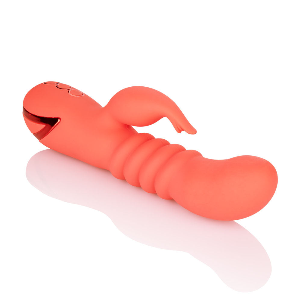 California Dreaming Orange County Cutie Ergonomic Dual Action Rechargeable Massager with Thrusting and Vibrations > Vibrators > Ladies > Rabbit Multi