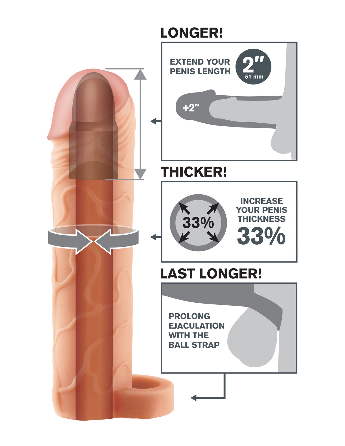 Fantasy X-Tension Perfect 2 Inch Extension with Ball Strap – Fanta Flesh Shaft Extension > Sex Toys For Men > Penis Sleeves