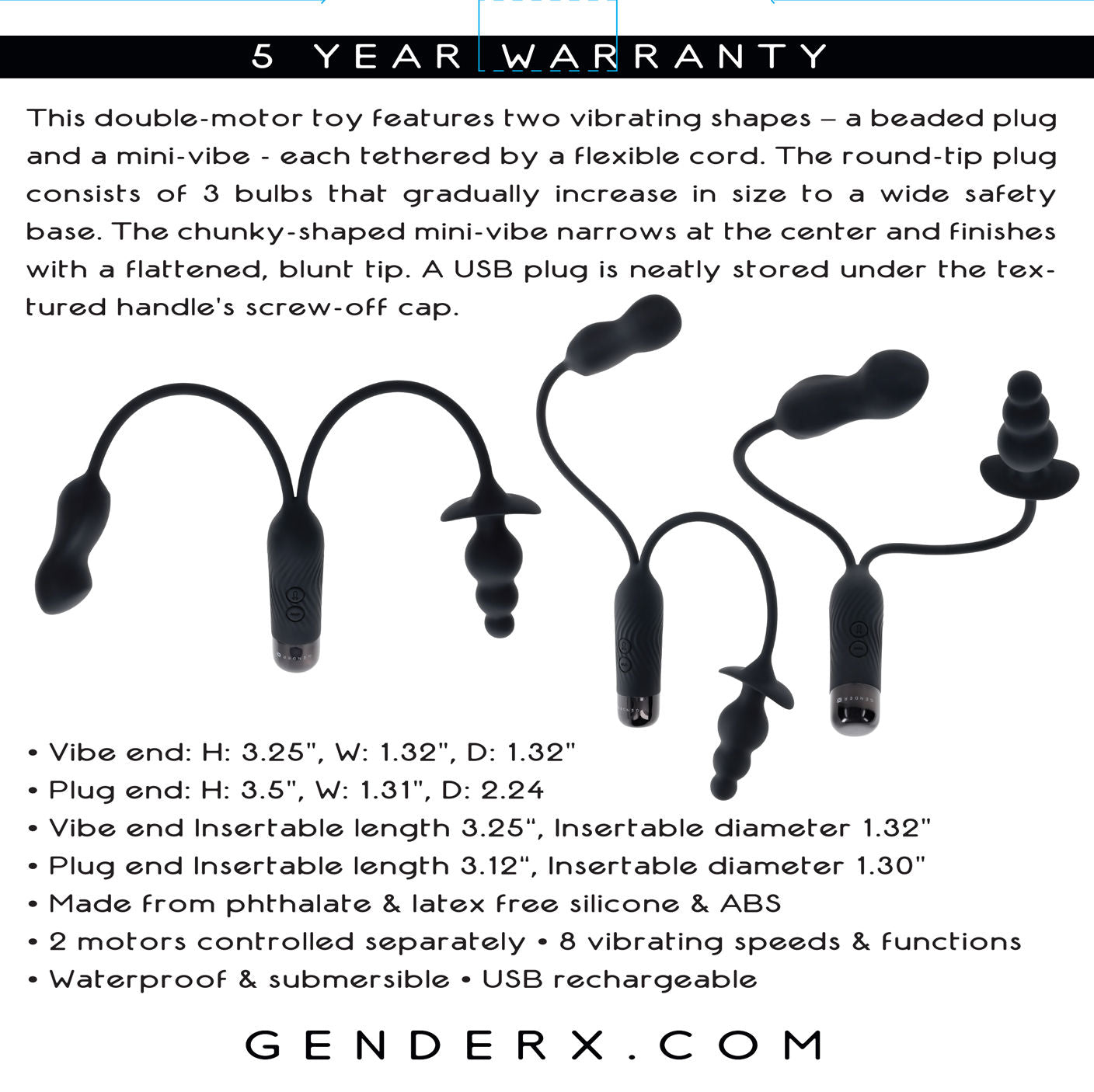Double Motor Anal Plug and Mini Vibe Rechargeable Toy Black Butt Plugs - Vibrating