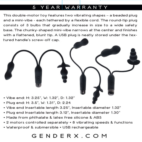 Double Motor Anal Plug and Mini Vibe Rechargeable Toy Black Butt Plugs - Vibrating