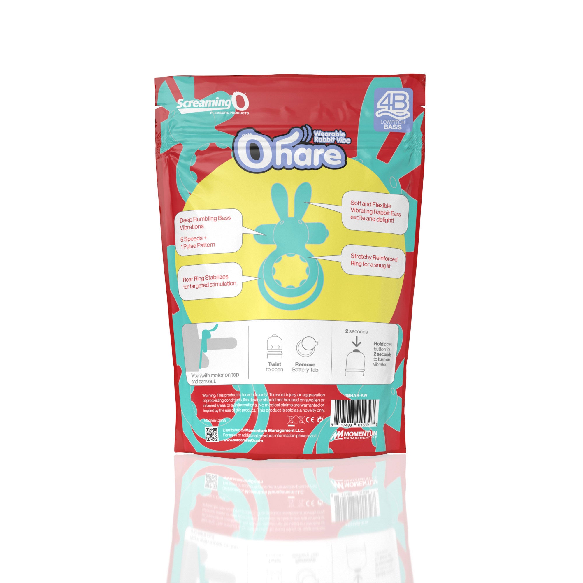 Ohare 4B Low Pitch Bass Double Ring Stretch Silicone Rabbit Vibrator Sleeve > Sex Toys > Couples Toys