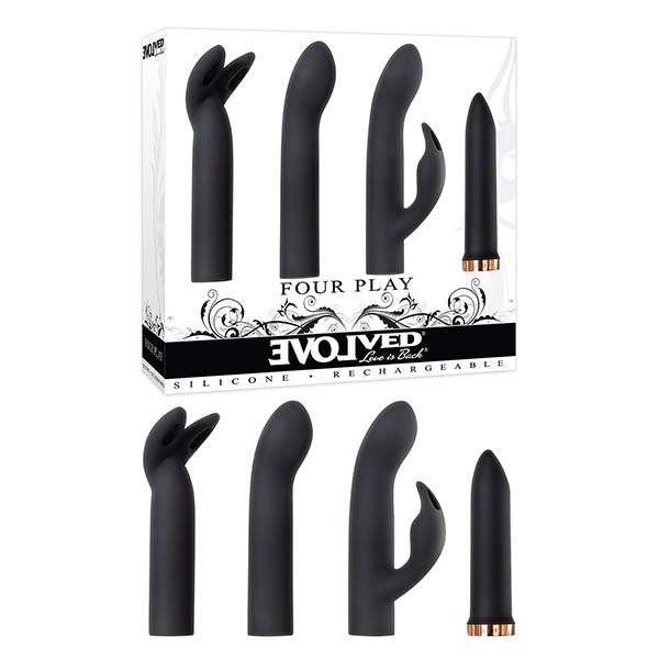 Evolved Four Play USB Rechargeable Bullet With Three Sleeves Black BULLETS