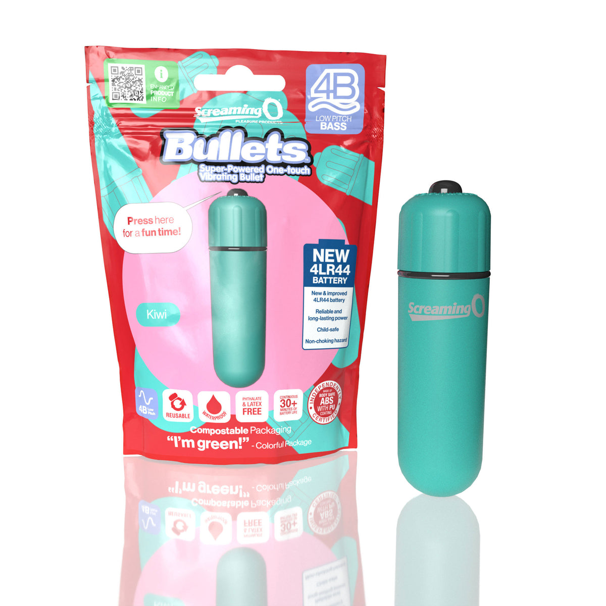 Screaming O 4B Bullets – Low Pitch Bass Motor Compact Vibrator with Long-Lasting Batteries Kiwi > Vibrators > Mini Vibrators
