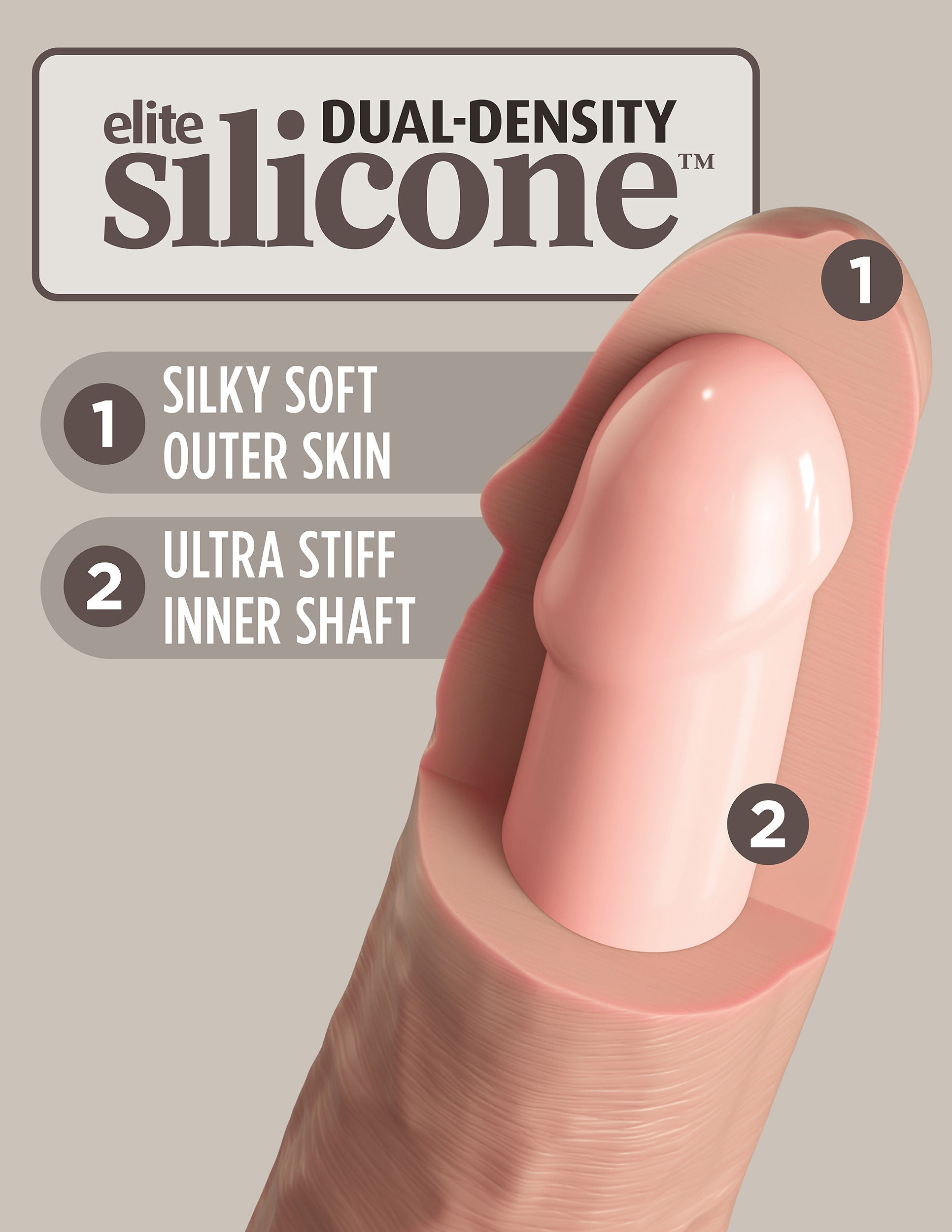 King Cock Elite 9 Inch Vibrating Silicone Dual Density Cock With Remote - Light Beige Dongs Realistic