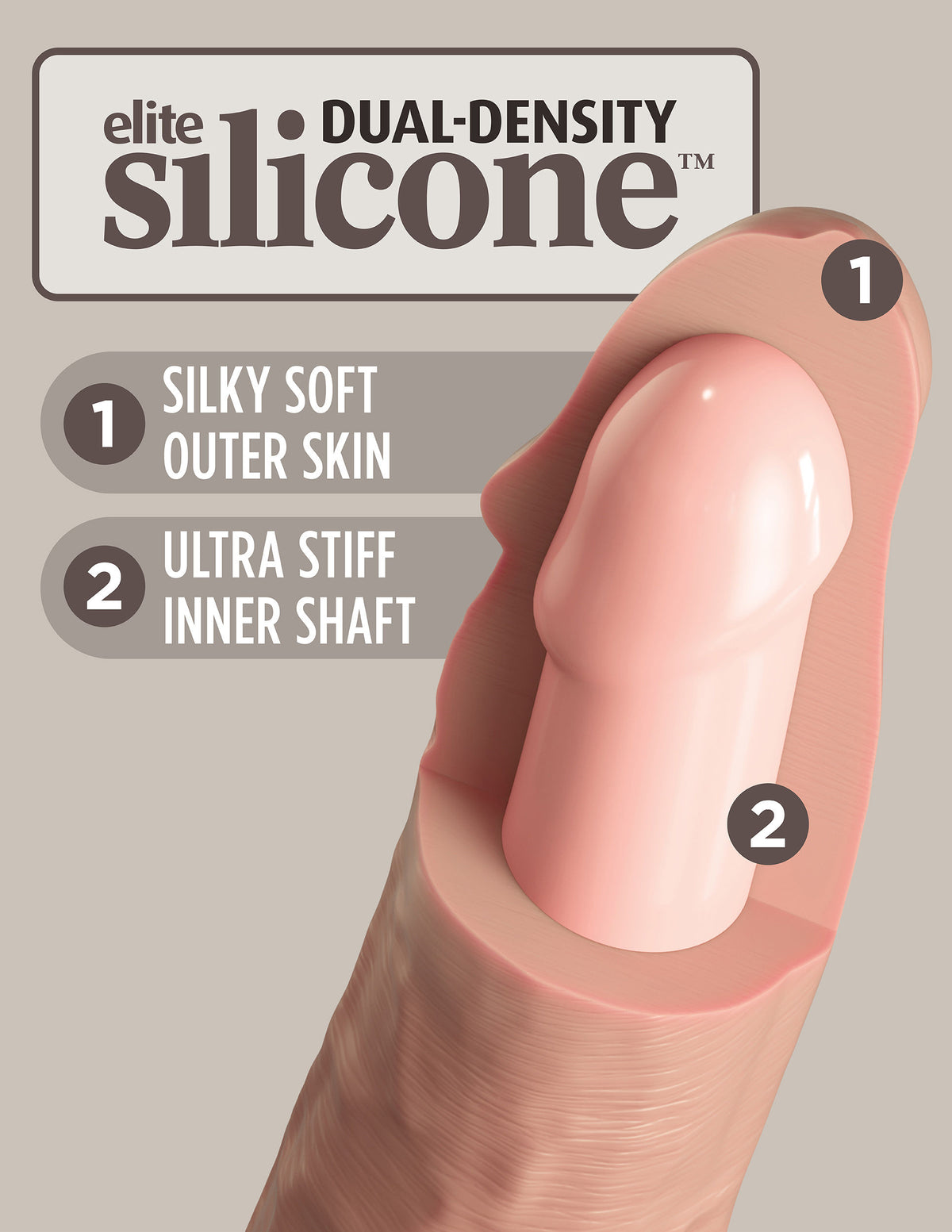 King Cock Elite 9 Inch Vibrating Silicone Dual Density Cock With Remote - Light Beige Dongs Realistic