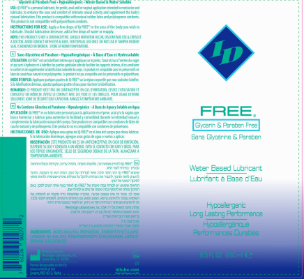 ID Free Hypoallergenic Water Based Lubricant 250ml for Sensitive Skin Water Based Lube