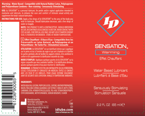 ID Sensation Warming Liquid Lubricant 2.2 Ounce for Enhanced Intimacy Water Based Lube