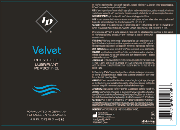 ID Velvet 4.2 Ounce Lubricant for Intimate Comfort and Pleasure Water Based Lube