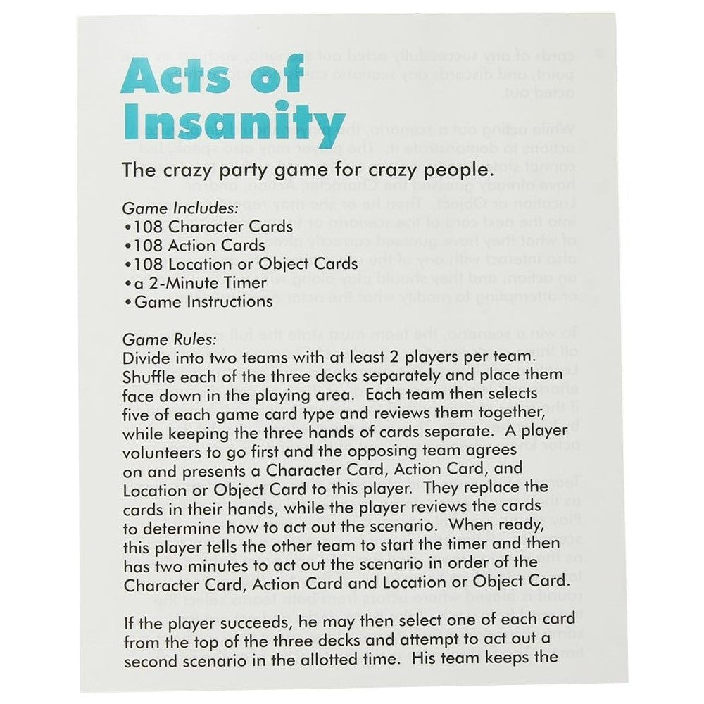 Acts of Insanity - Adult Interactive Acting Party Card Game > Novelties > Games