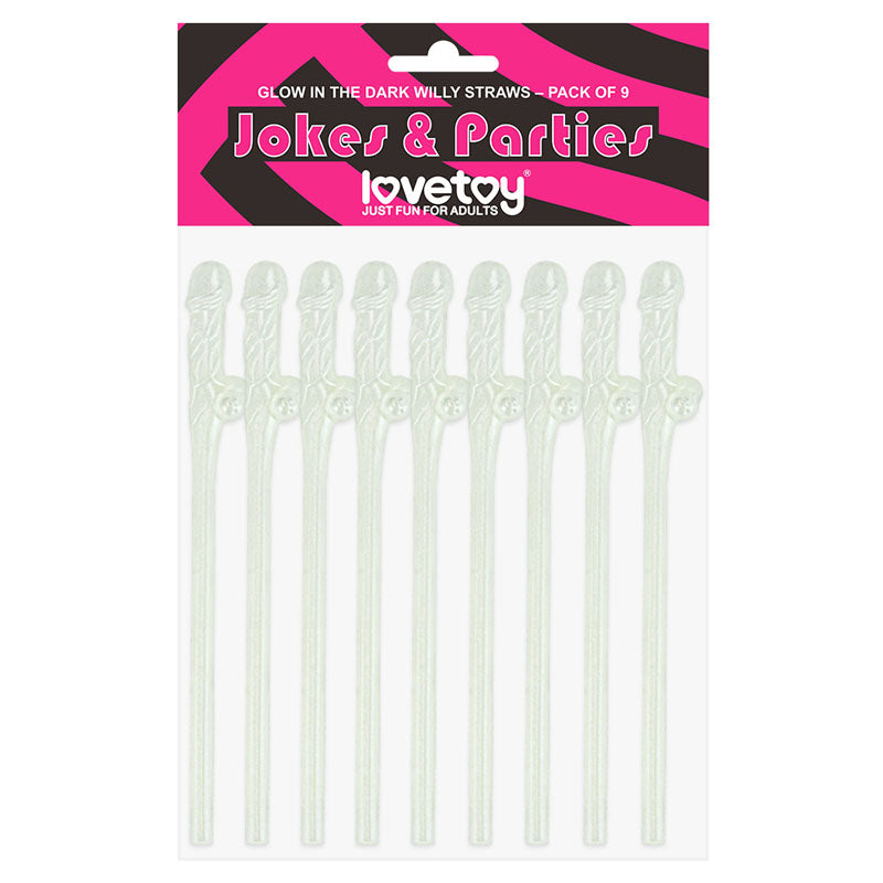 Lovetoy Pack Of 9 Willy Straws Glow In The Dark Default Title Bachelor & Bachelorette Items