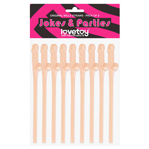 Lovetoy Pack Of 9 Flesh Pink Willy Straws Party Favors Default Title Bachelor & Bachelorette Items