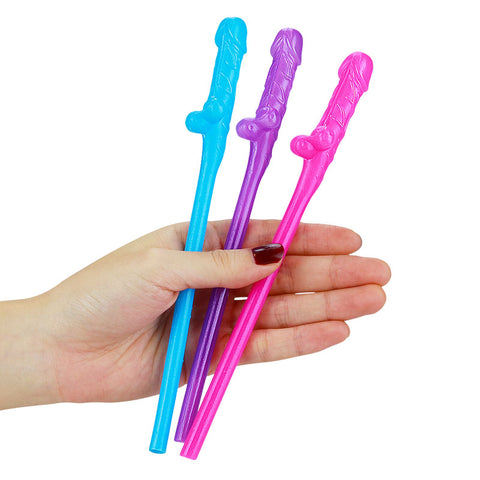 Lovetoy Pack of 9 Willy Straws (Blue, Pink, and Purple) – Novelty Party Straws > Novelties > Bachelor & Bachelorette Items
