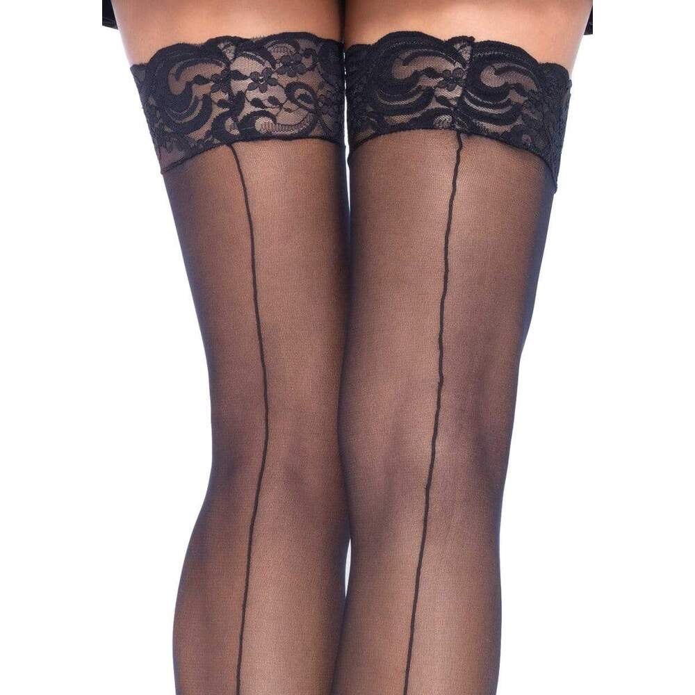 Leg Avenue Sheer Stockings with Backseam (Black) – Sheer Stockings Secondary image