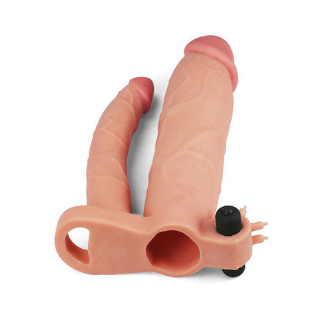 Lovetoy 3 Inch Vibrating Double Extender Flesh Pink > Realistic Dildos and Vibes > Double Dildos