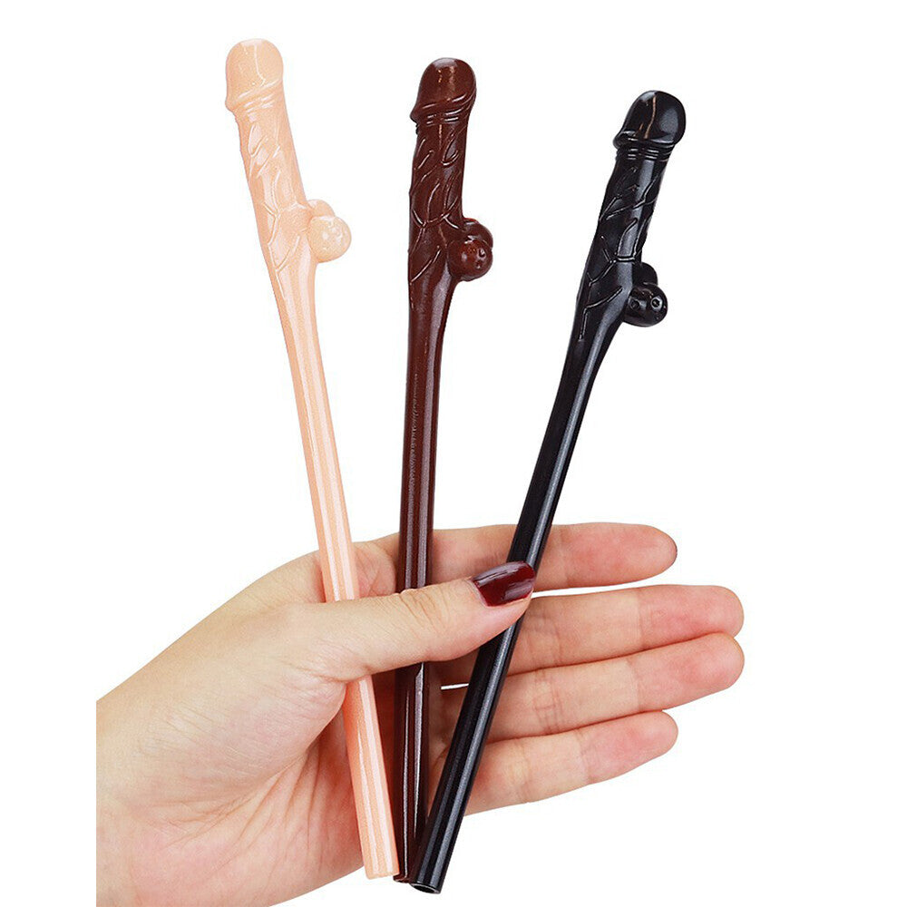 Lovetoy Pack Of 9 Willy Straws Black Brown And Pink Bachelor & Bachelorette Items