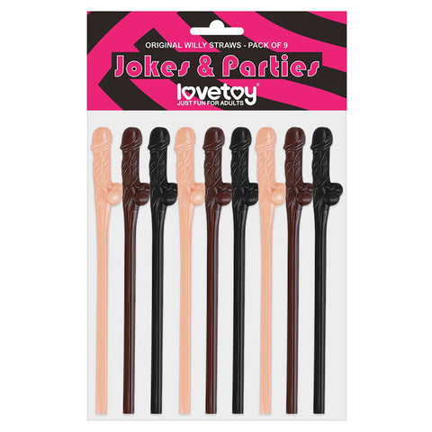 Lovetoy Pack Of 9 Willy Straws Black Brown And Pink Default Title Bachelor & Bachelorette Items