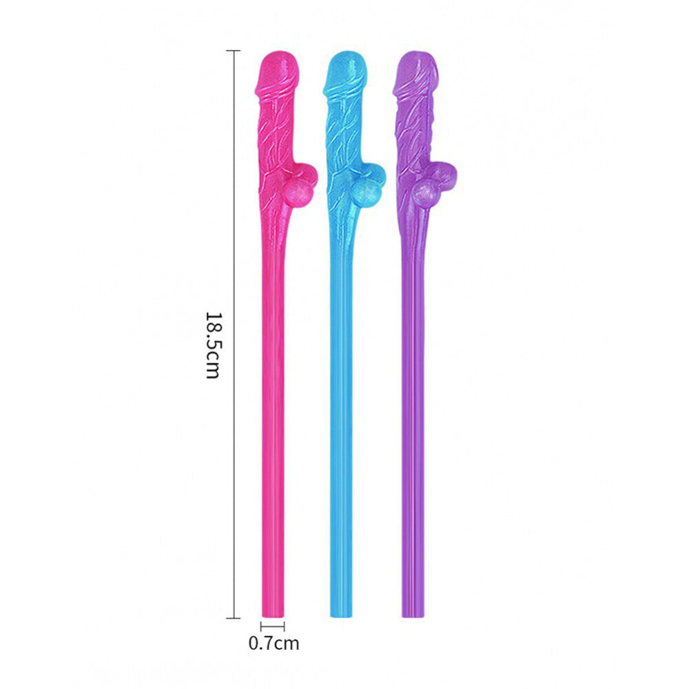 Lovetoy Pack of 9 Willy Straws (Blue, Pink, and Purple) – Novelty Party Straws Secondary image