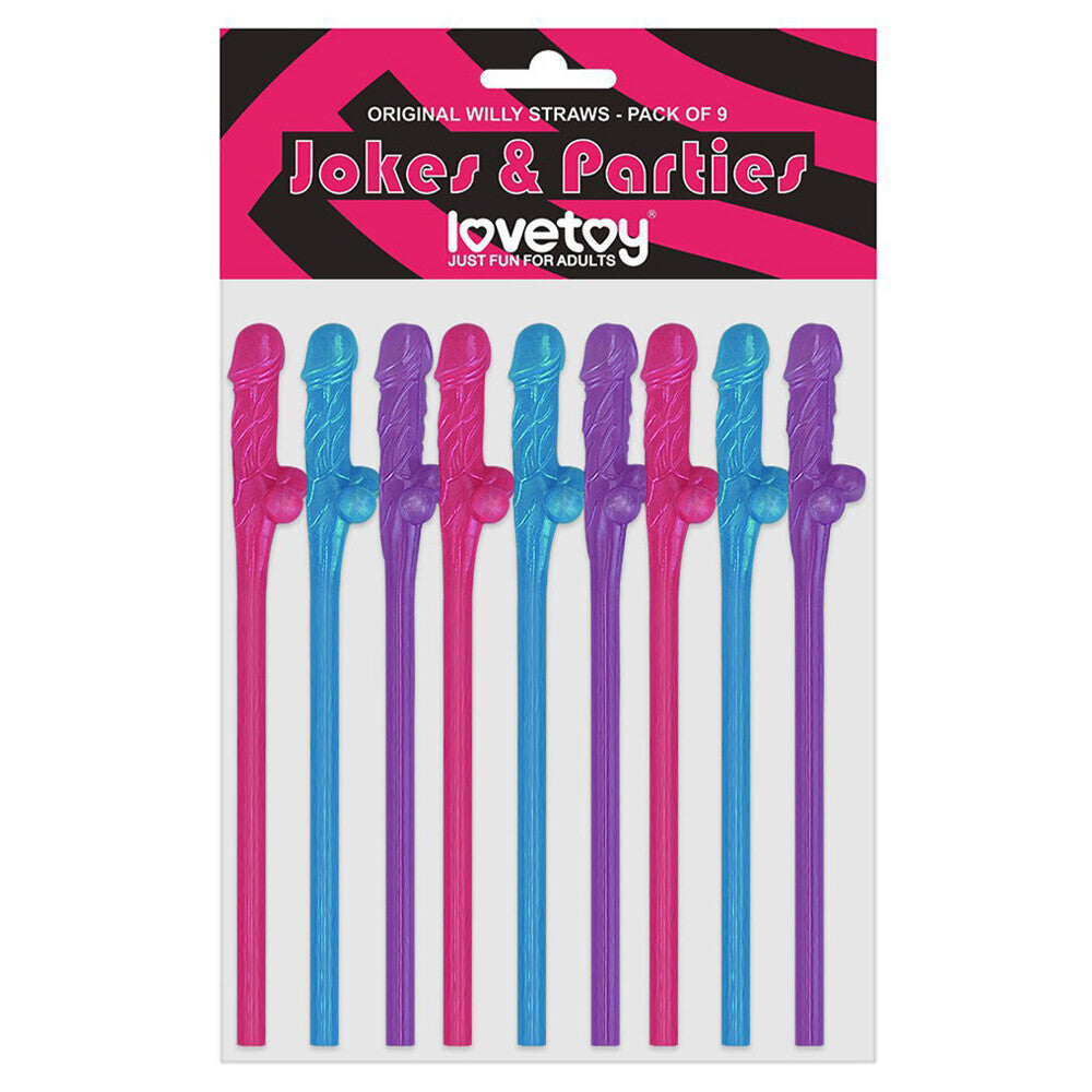 Lovetoy Pack of 9 Willy Straws (Blue, Pink, and Purple) – Novelty Party Straws > Novelties > Bachelor & Bachelorette Items Main image