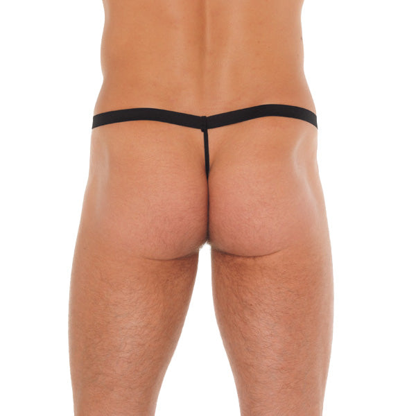Mens Black GSting With Zipper On Red Pouch Mens G-Strings