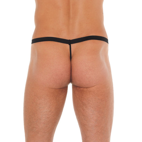 Mens Black GSting With Zipper On Red Pouch Mens G-Strings