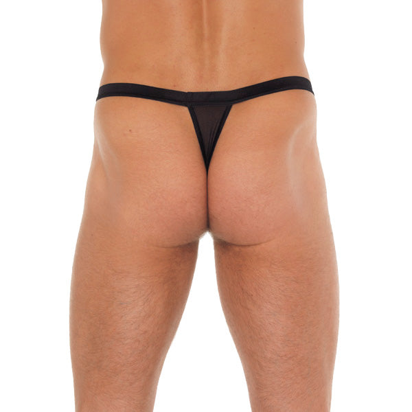 Mens Black GString With Black Straps To Animal Print Pouch Mens Costumes